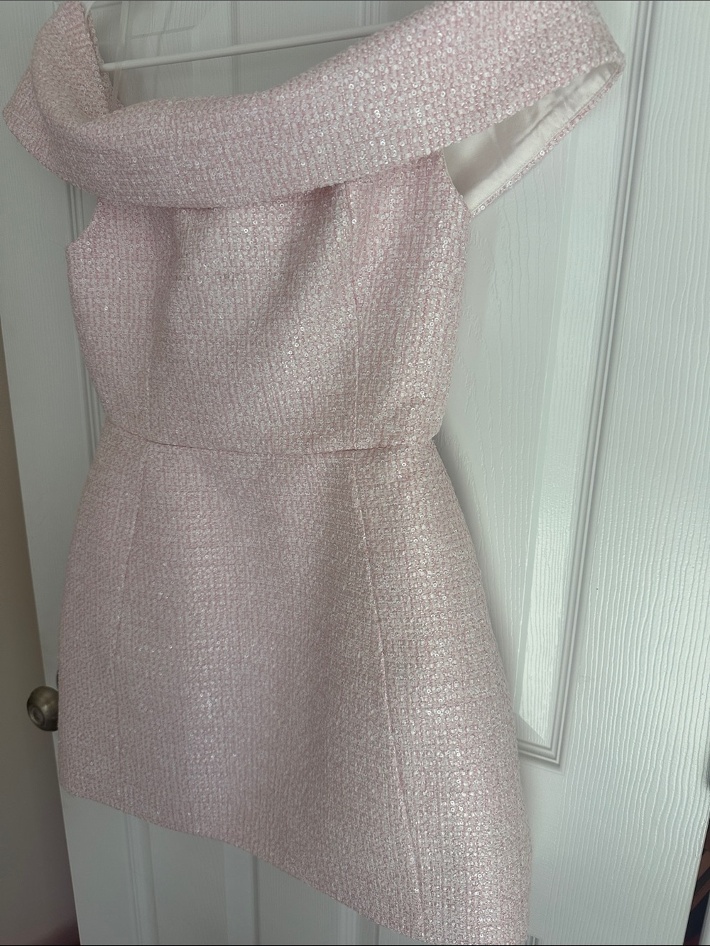Meshki Helena Blush Off-the-Shoulder Tweed Mini Dress - Picture 4 of 6